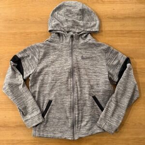 Nike Dri Fit Kids Athletic Hoodie Zip Up Gray Black Size XL